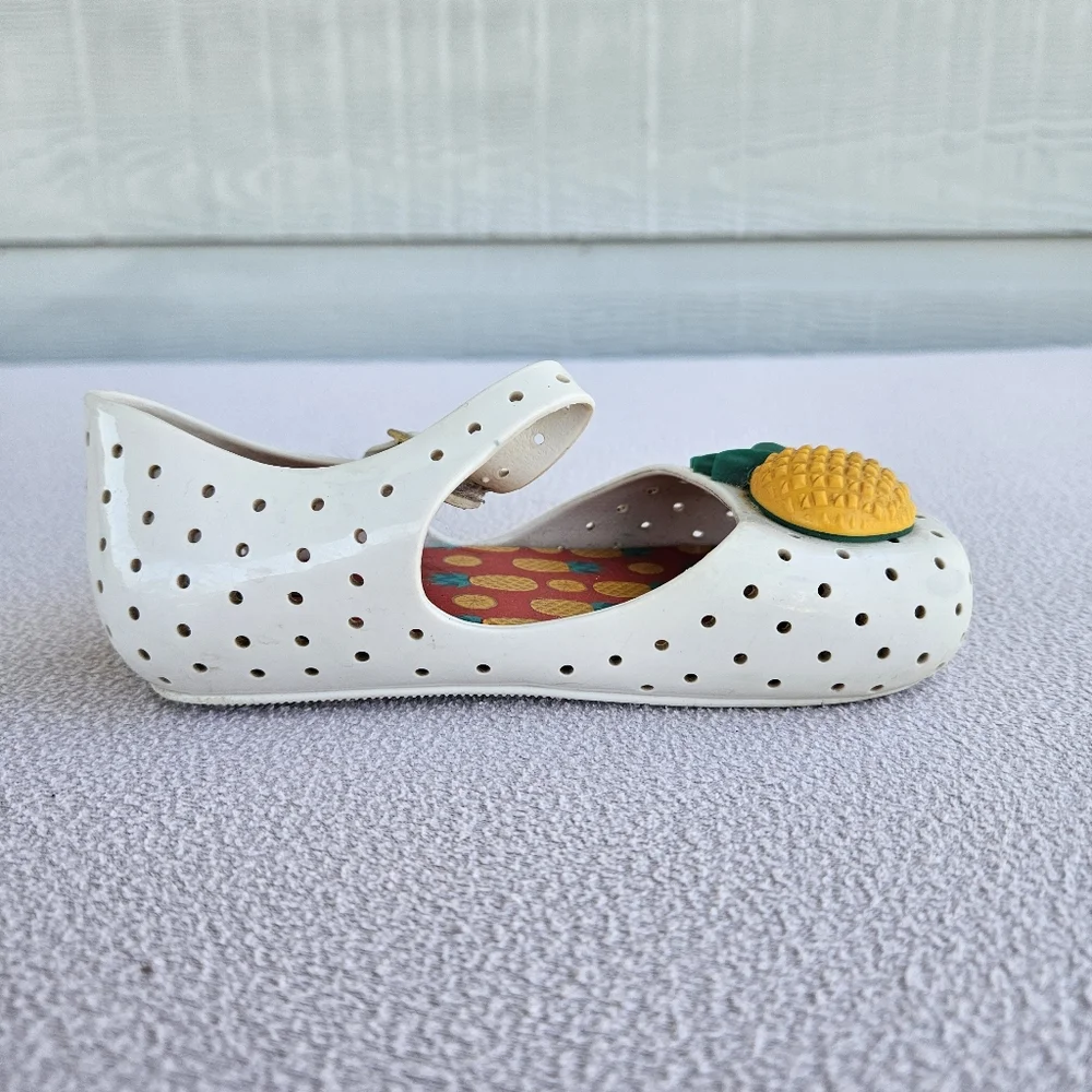 Mini Melissa Pop Pineapple Fruit Sandal White Yellow SZ 9 Hook & Loop Mary Jane